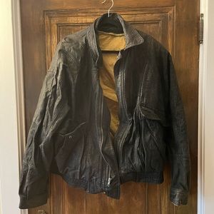 Oversized leather bomber jacket